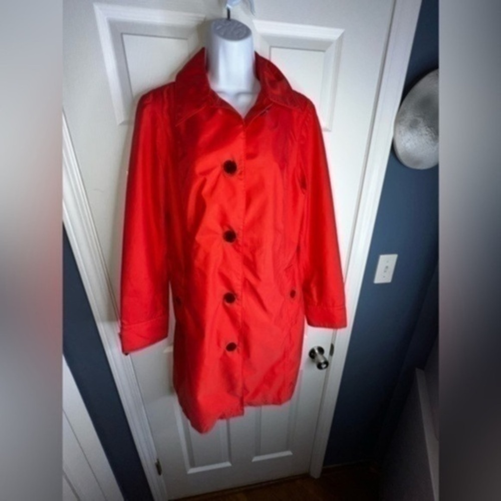 Lands' End Women’s Small Solid Coral Polyester Outdoor Trench Coat S Jacket
